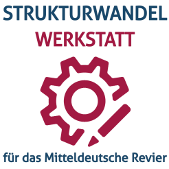 Logo Strukturwandel-Werkstatt mit einem Zahnrad und einem Stift